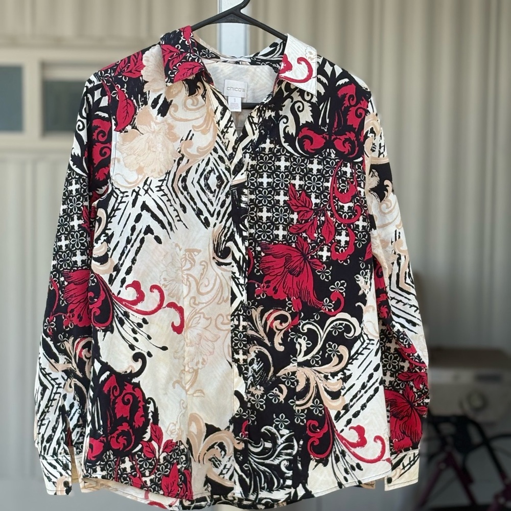 Chico's Red and Black Button down